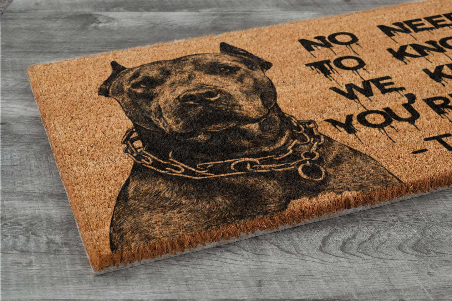 The Pitbull Door Mats, The Pitbulls We Know You ARE Here Pitbull Dog Door Mats, Funny Pitbull Doormat, Welcome Pitbull Mats