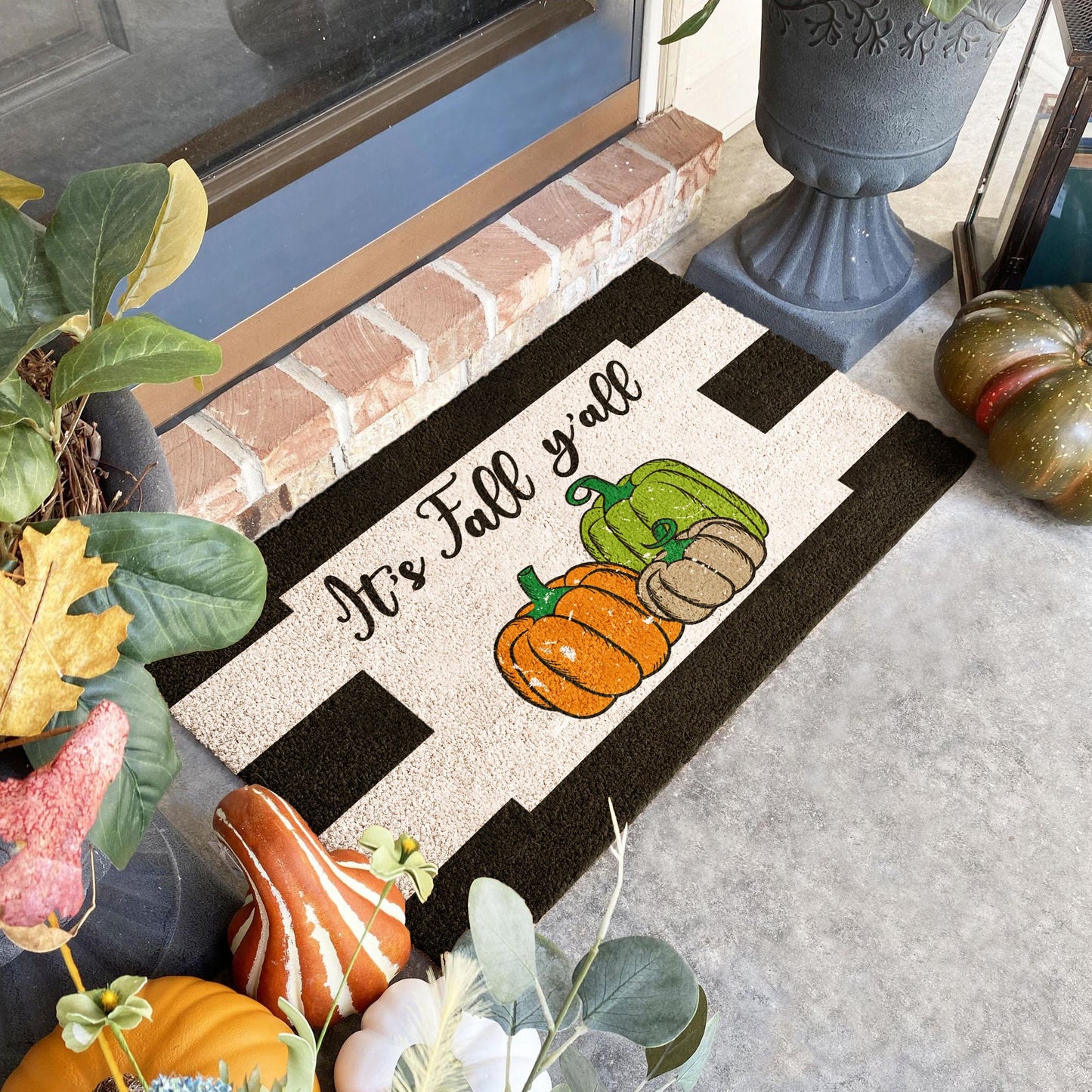 It's Fall Y 'all Pumpkins, Pumpkin Cabana Coir Door Mat, Welcome Mat, Front Door Mat, Outdoor Mats, Funny Coir Doormat, Fall Welcome Mats