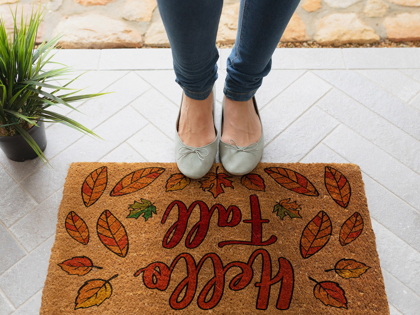 Fall Hello Fall Door Mat, Coir Door Mat,Welcome Mat, Front Door Mat, Hello Fall Outdoor Mats, Funny Doormat, Fall Welcome Mats, Coir Mats
