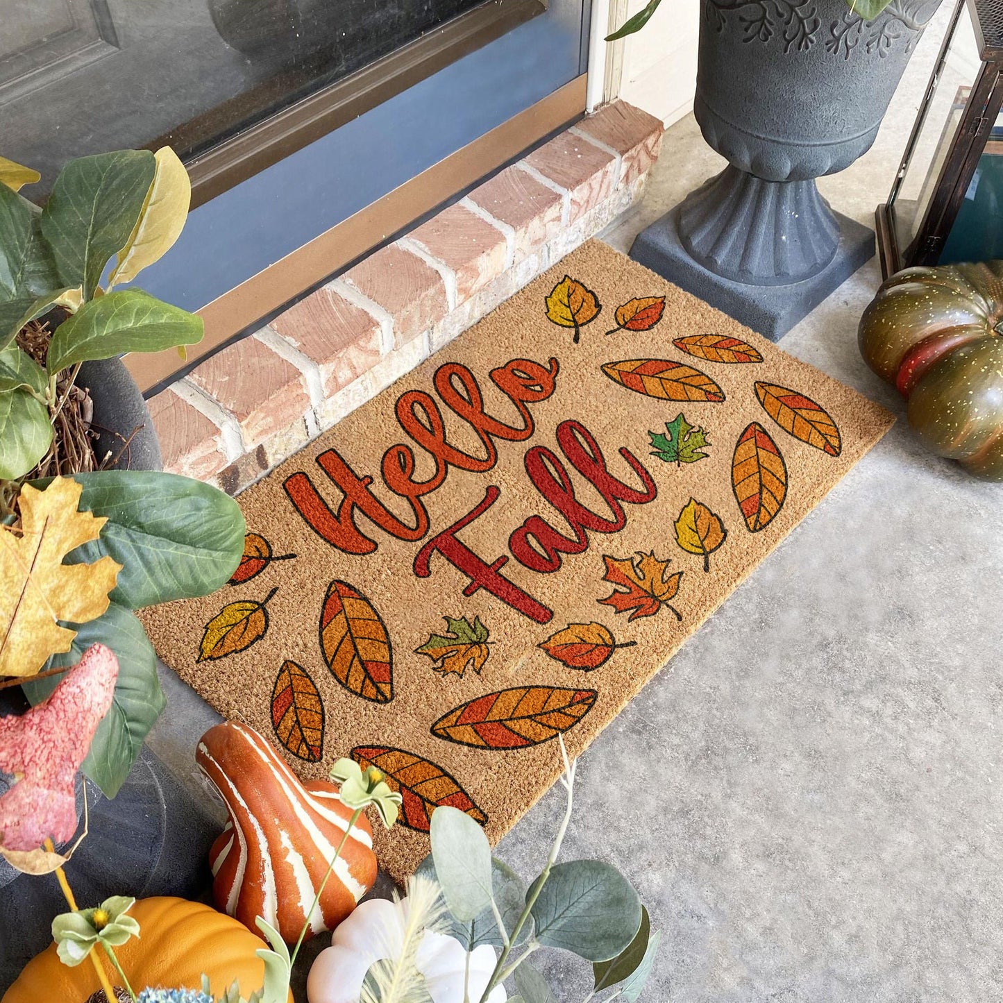 Fall Hello Fall Door Mat, Coir Door Mat,Welcome Mat, Front Door Mat, Hello Fall Outdoor Mats, Funny Doormat, Fall Welcome Mats, Coir Mats
