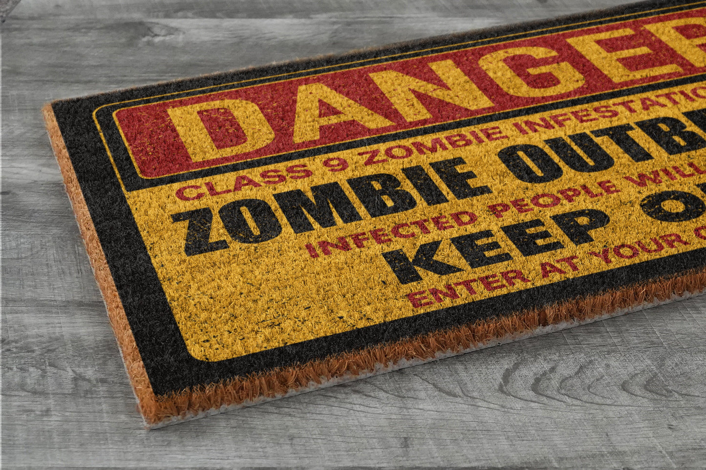 Halloween Danger Zombie Outbreak Coir Door Mat, Welcome Halloween Mat, Front Door Mat, Outdoor Mats, Funny Doormat, Halloween Decor Mat
