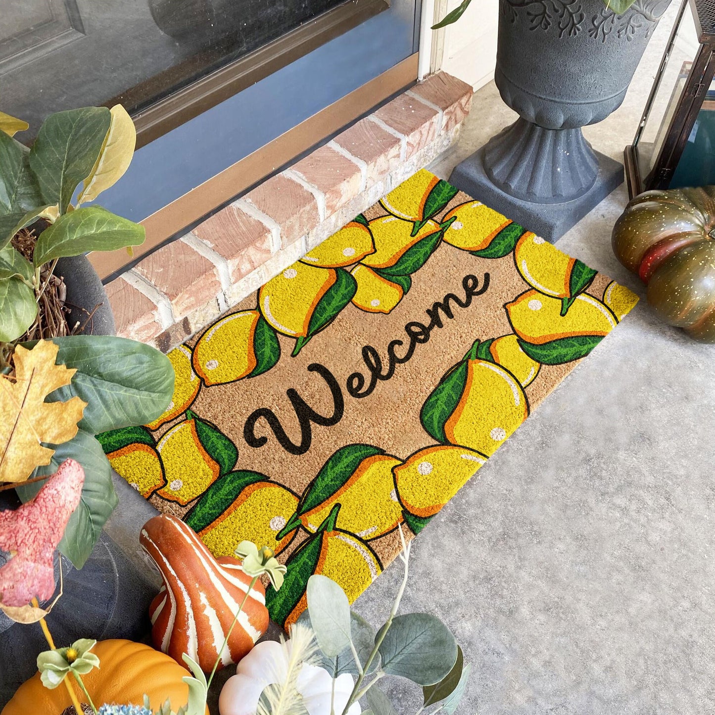 Fall Welcome Lemons Pumpkins Coir Door Mat, Welcome Mat, Front Door Mat, Outdoor Mats, Funny Doormat, Fall Welcome Mats, Coir Mats