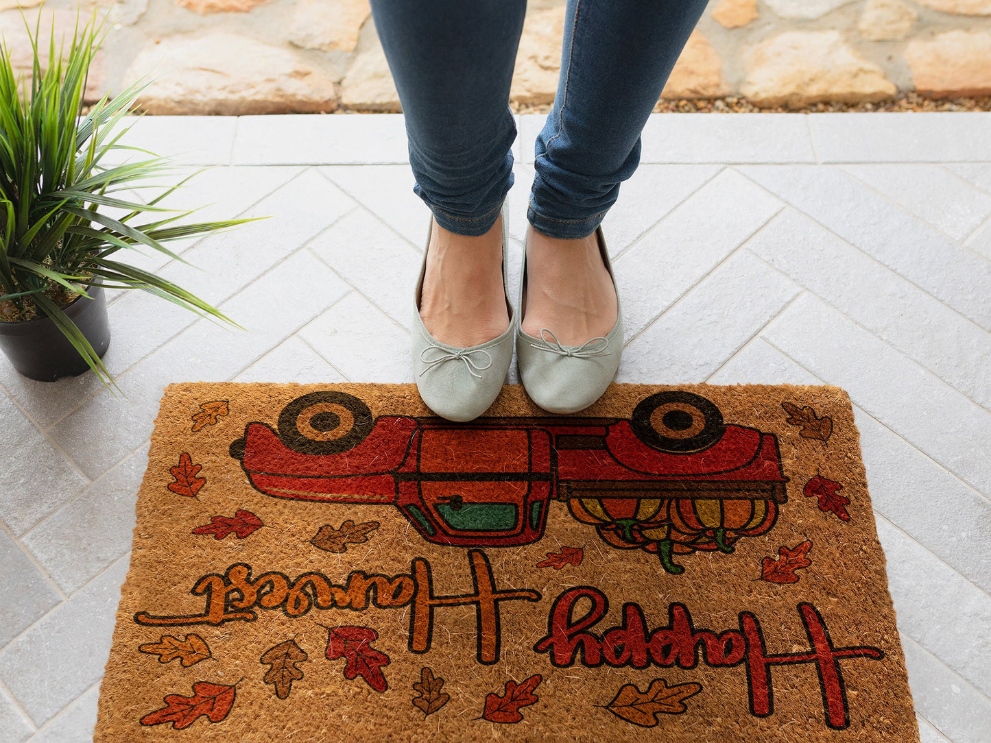 Fall Happy Harvest Truck, Coir Door Mat, Welcome Mat, Front Door Mat, Outdoor Mats, Funny Doormat, Fall Welcome Mats, Coir Mats