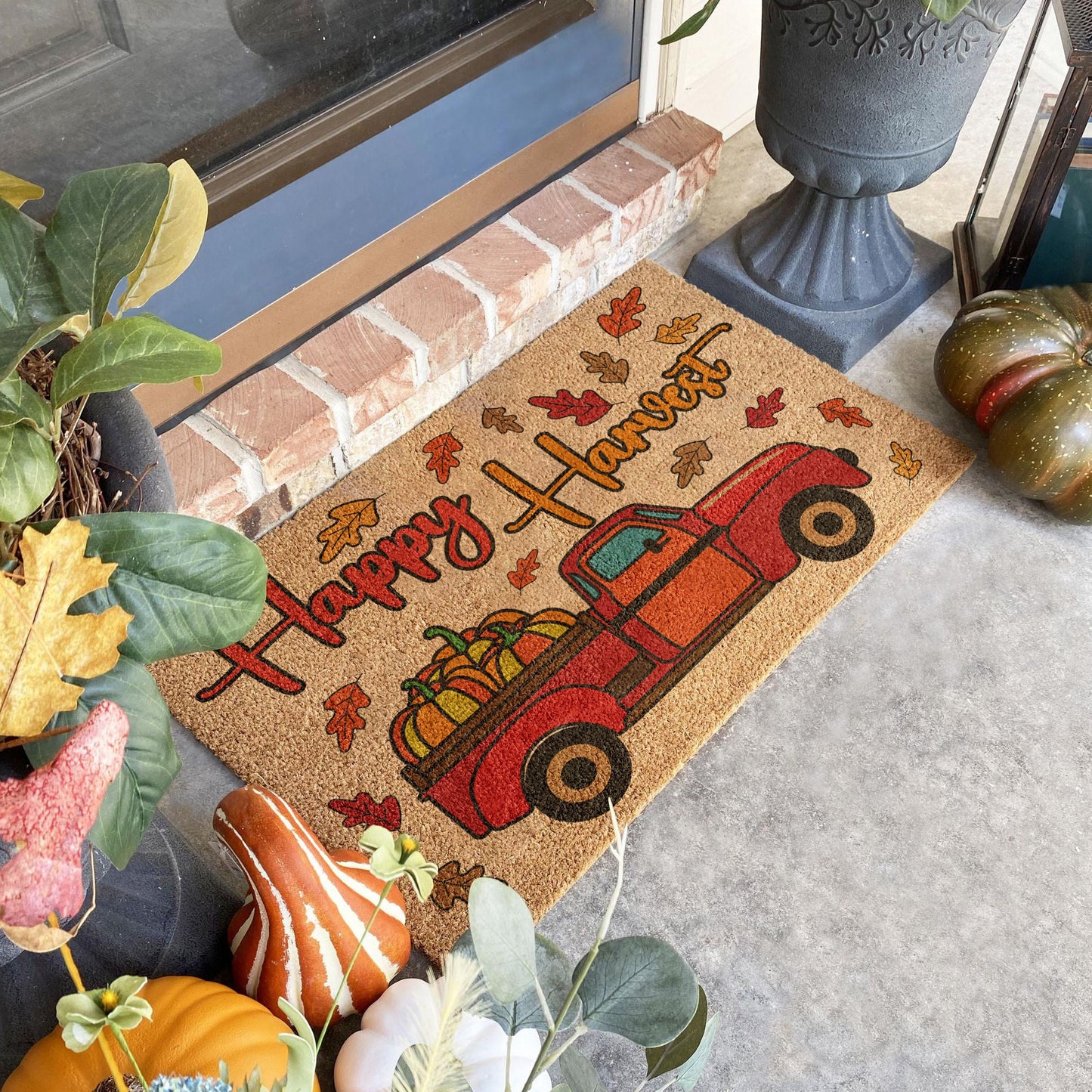 Fall Happy Harvest Truck, Coir Door Mat, Welcome Mat, Front Door Mat, Outdoor Mats, Funny Doormat, Fall Welcome Mats, Coir Mats