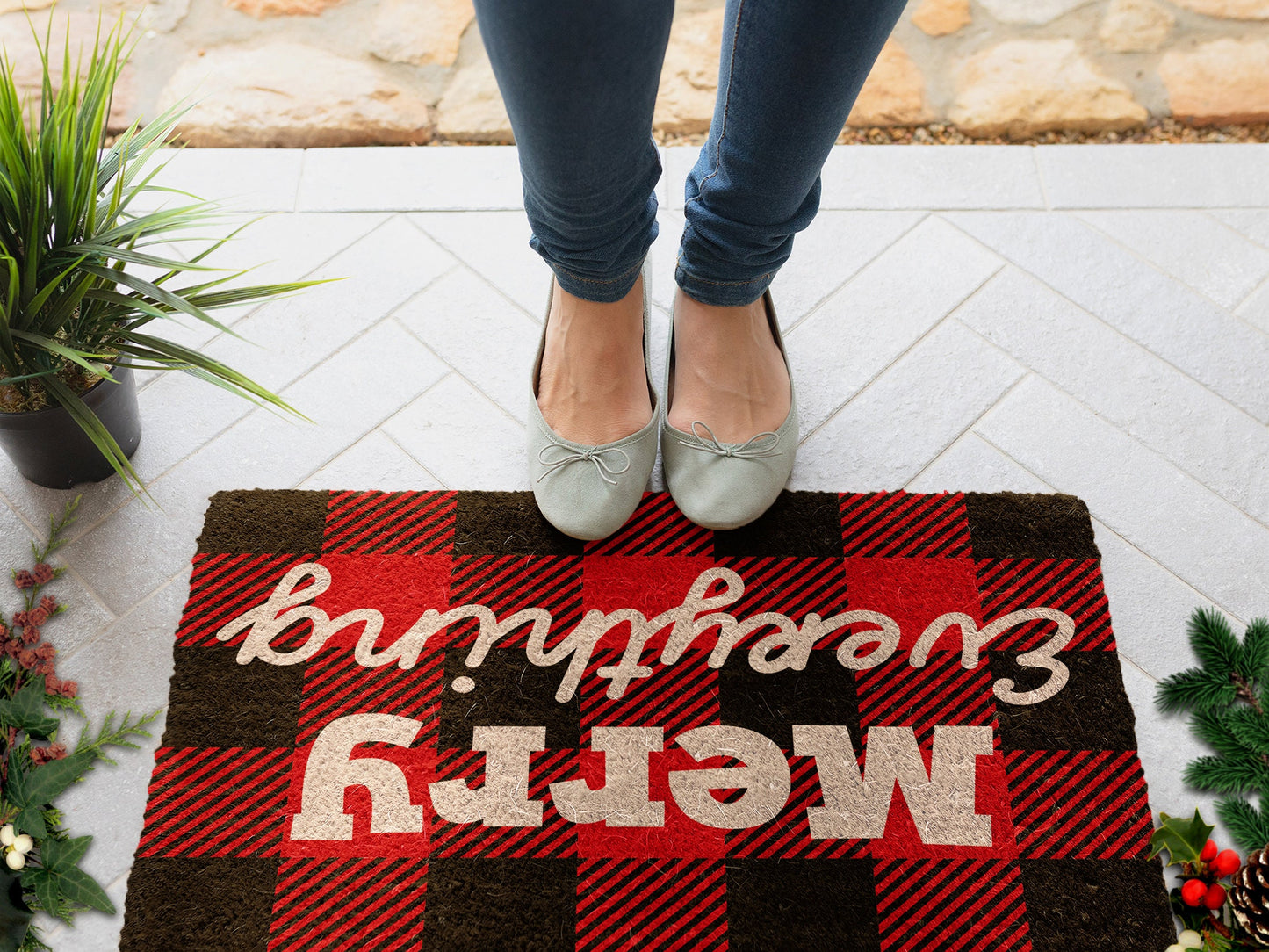 Christmas Merry Everything, Christmas Snow Coir Door Mat, Front Door Mat, Outdoor Mats, Funny Doormat, Welcome Mats, Coir Mats