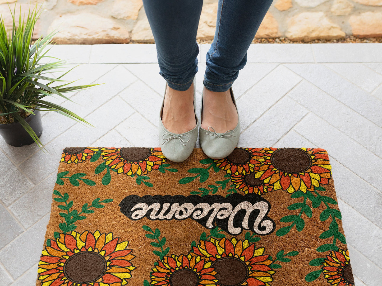 Fall Welcome Sunflower Mat, Coir Door Mat, Welcome Mat, SunflowerFront Door Mat, Outdoor Mats, Funny Doormat, Fall Welcome Mats, Coir Mats