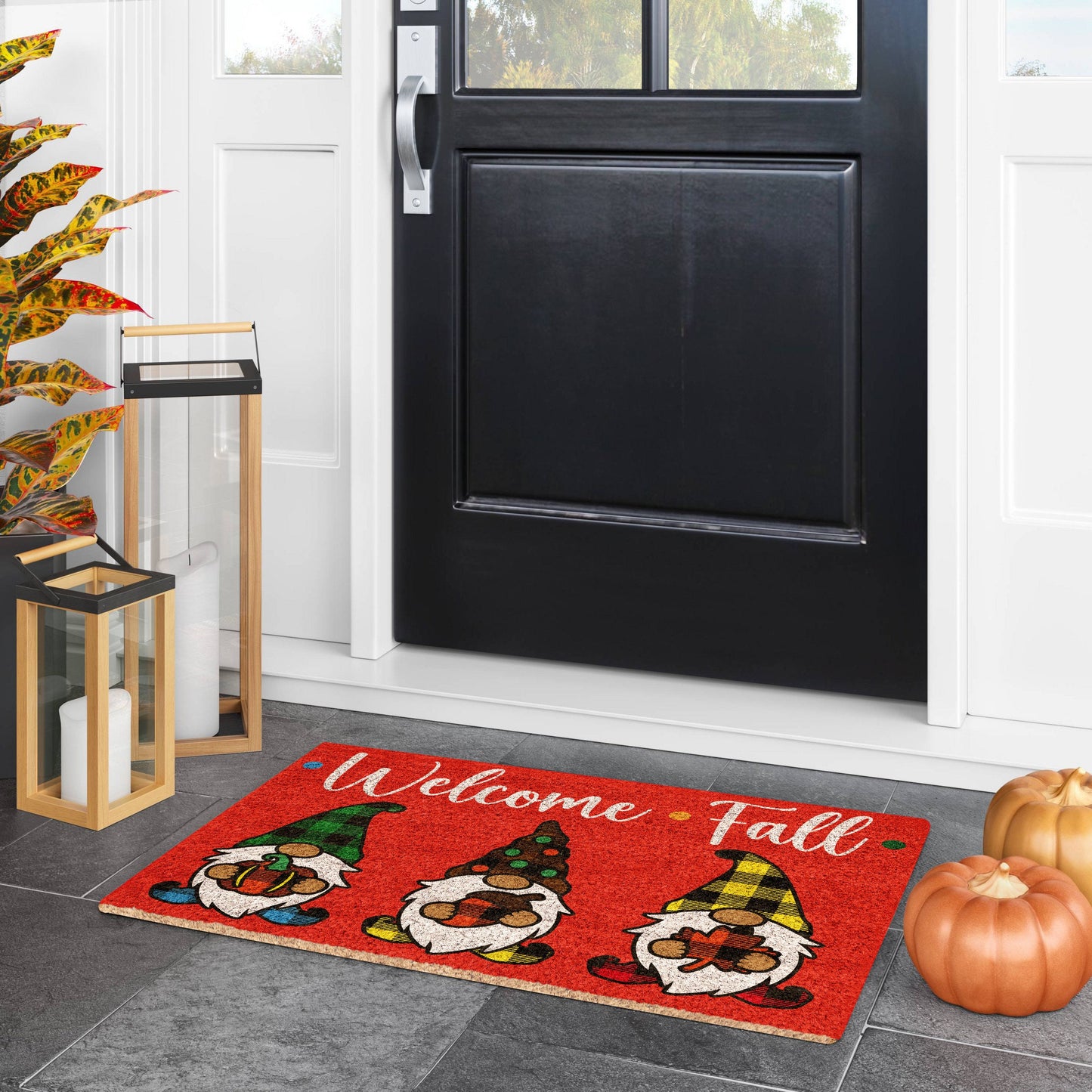 Fall Welcome Fall Gnomes Red Coir Door Mat, Welcome Mat, Front Door Mat, Outdoor Mats, Funny Doormat, Fall Welcome Mats, Coir Mats