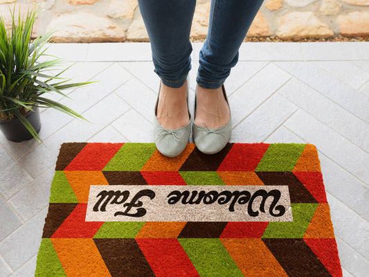 Welcome Fall, Coir Door Mat, Welcome Fall Happy Harvest Plaid Mat, Front Door Mat, Outdoor Mats, Funny Doormat, Fall Welcome Mat, Coir Mats