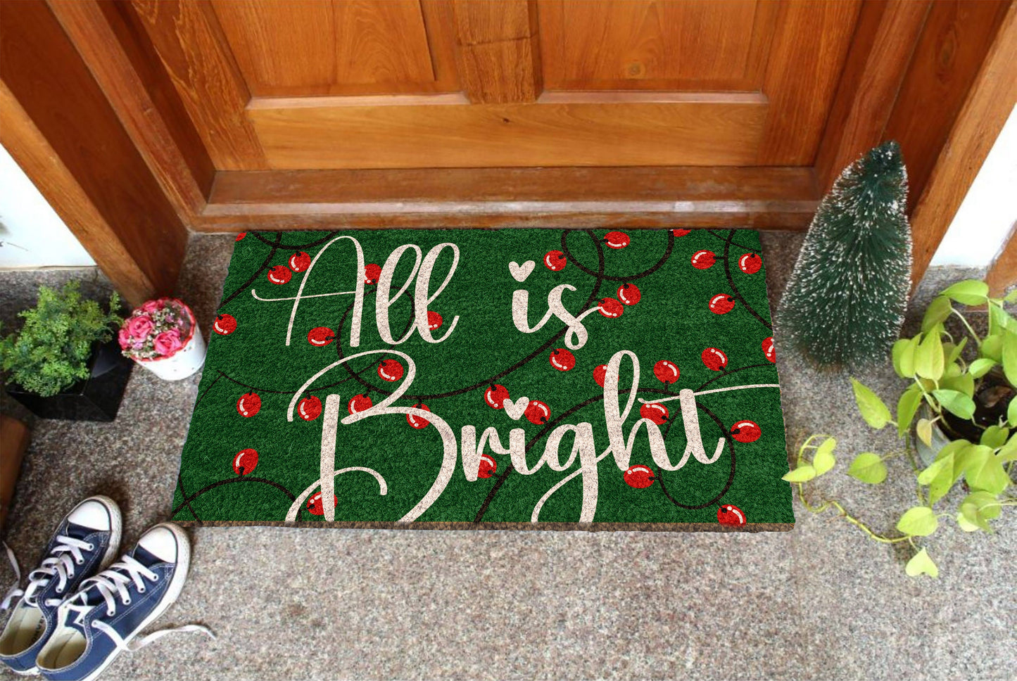 Christmas All is Bright, Christmas Snow Coir Door Mat, Front Door Mat, Outdoor Mats, Funny Doormat, Welcome Mats, Coir Mats