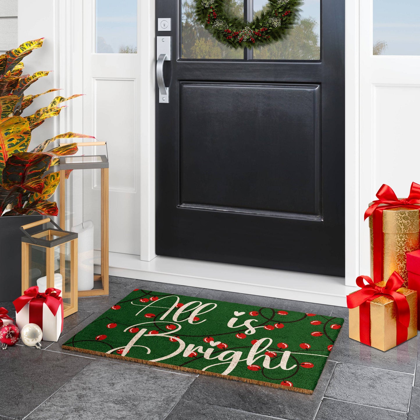 Christmas All is Bright, Christmas Snow Coir Door Mat, Front Door Mat, Outdoor Mats, Funny Doormat, Welcome Mats, Coir Mats