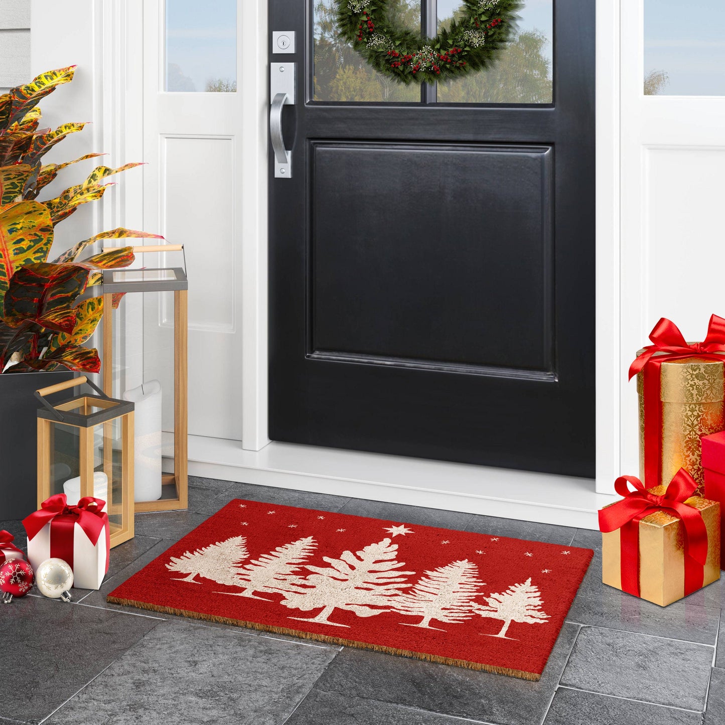 Christmas Pine Tree, Christmas Snow Coir Door Mat, Front Door Mat, Outdoor Mats, Funny Doormat, Welcome Mats, Coir Mats