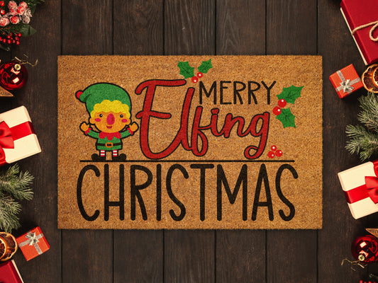 Merry Elfing Christmas, Christmas Snow Coir Door Mat, Front Door Mat, Outdoor Mats, Funny Doormat, Welcome Mats, Coir Mats