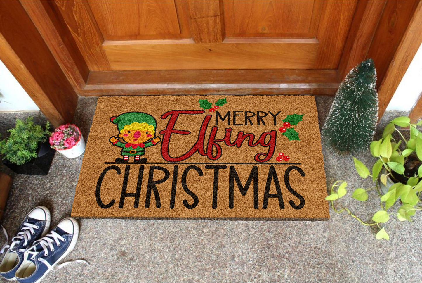 Merry Elfing Christmas, Christmas Snow Coir Door Mat, Front Door Mat, Outdoor Mats, Funny Doormat, Welcome Mats, Coir Mats