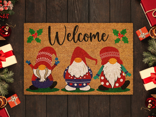Christmas Welcome Gnomes, Christmas Snow Coir Door Mat, Front Door Mat, Outdoor Mats, Funny Doormat, Welcome Mats, Coir Mats