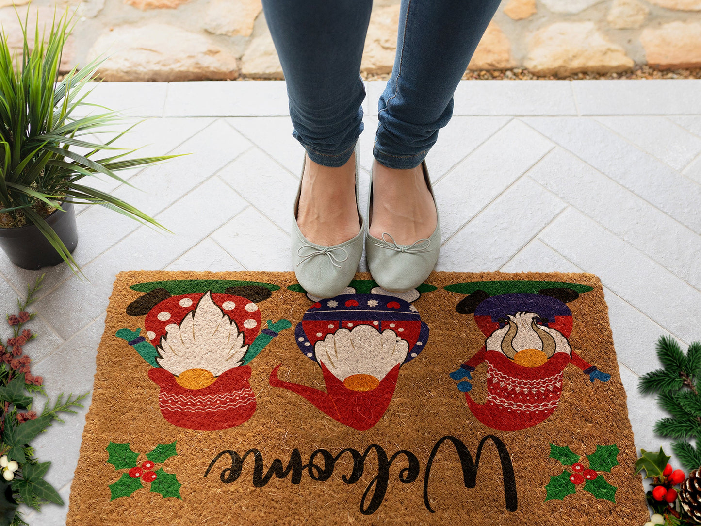Christmas Welcome Gnomes, Christmas Snow Coir Door Mat, Front Door Mat, Outdoor Mats, Funny Doormat, Welcome Mats, Coir Mats