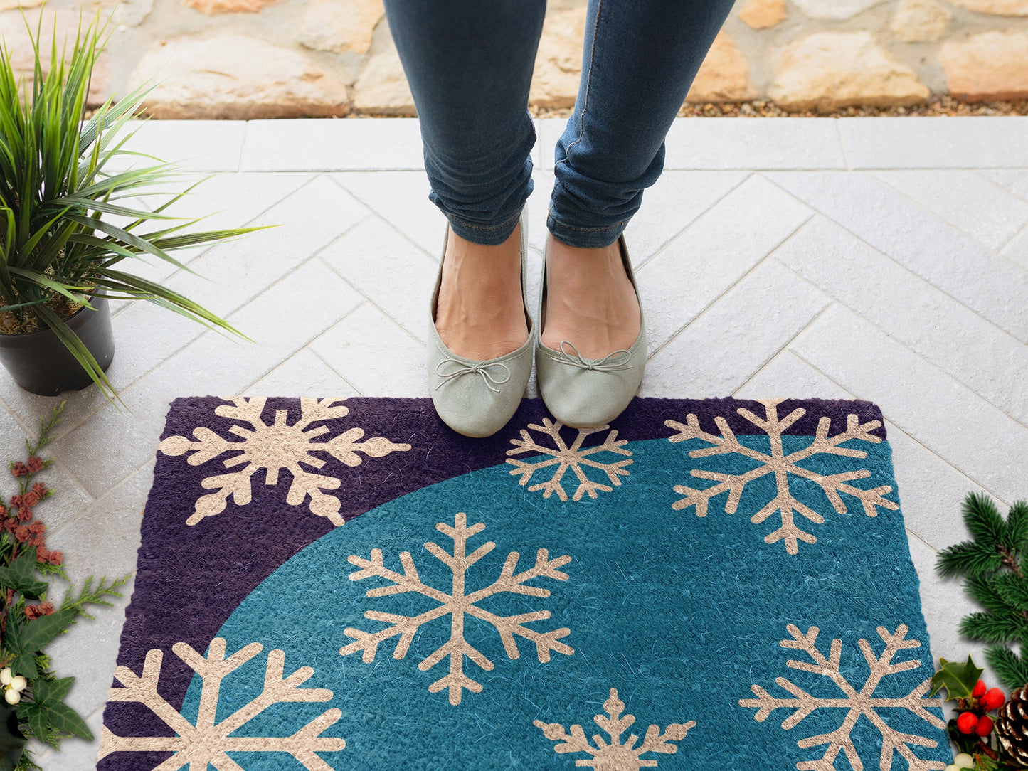 Christmas Snow Drops, Christmas Snow Coir Door Mat, Front Door Mat, Outdoor Mats, Funny Doormat, Welcome Mats, Coir Mats
