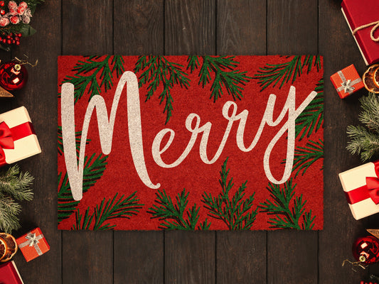 Christmas Merry Pine Leafs, Christmas Snow Coir Door Mat, Front Door Mat, Outdoor Mats, Funny Doormat, Welcome Mats, Coir Mats