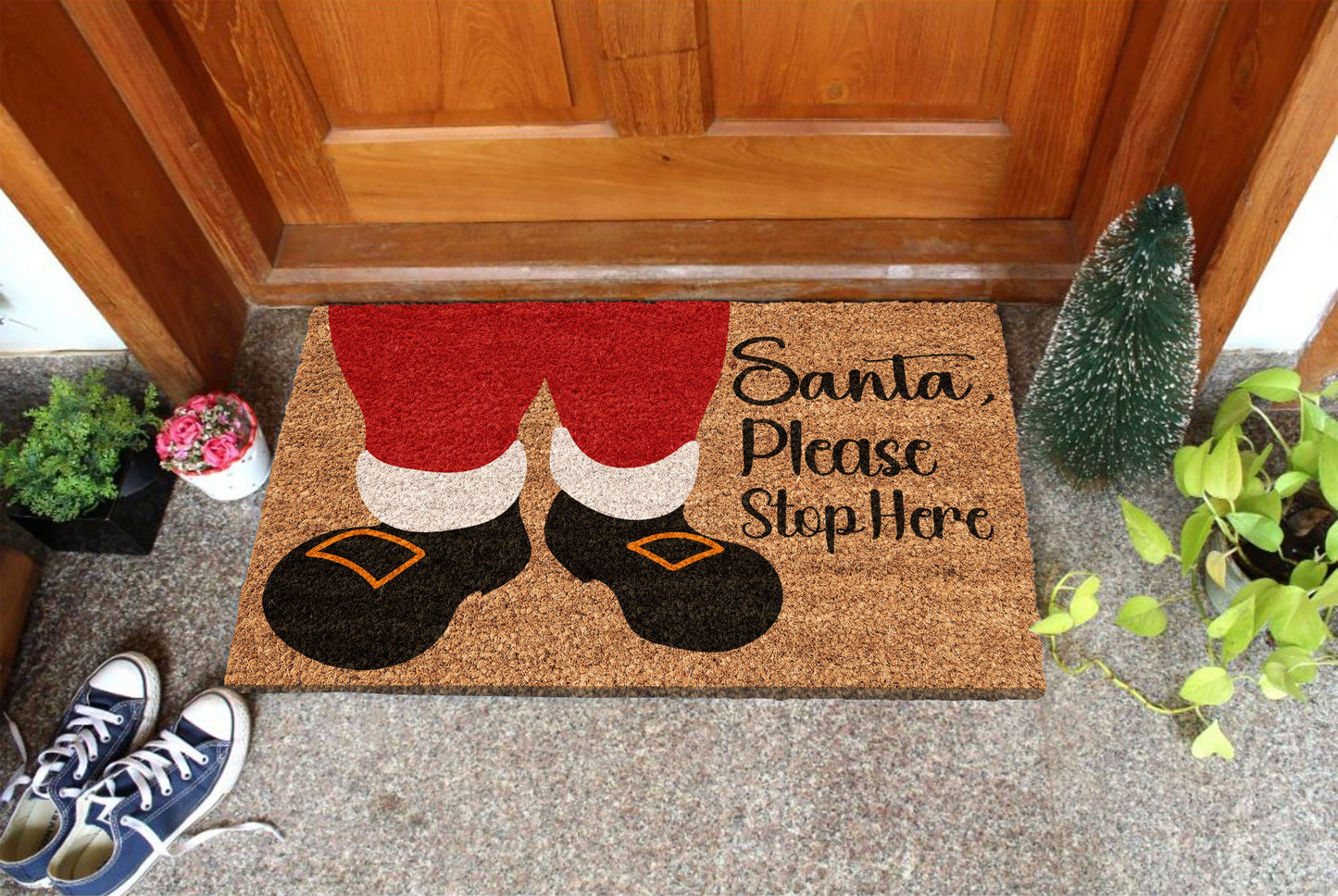 Santa Please Stop Here, Christmas Snow Coir Door Mat, Front Door Mat, Outdoor Mats, Funny Doormat, Welcome Mats, Coir Mats