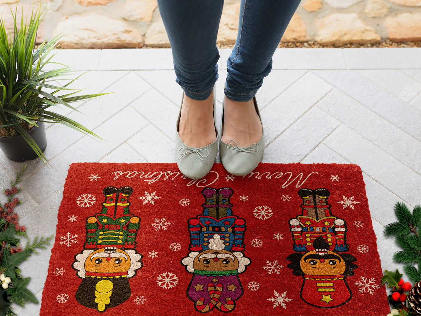 Merry Christmas Nutcracker, Christmas Snow Coir Door Mat, Front Door Mat, Outdoor Mats, Funny Doormat, Welcome Mats, Coir Mats