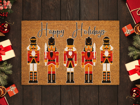 Happy Holidays Nutcracker, Christmas Snow Coir Door Mat, Front Door Mat, Outdoor Mats, Funny Doormat, Welcome Mats, Coir Mats