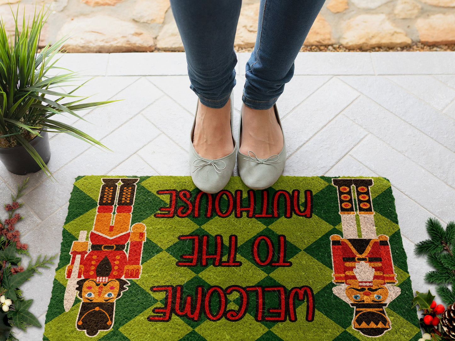 Welcome To The Nuthouse, Christmas Snow Coir Door Mat, Front Door Mat, Outdoor Mats, Funny Doormat, Welcome Mats, Coir Mats