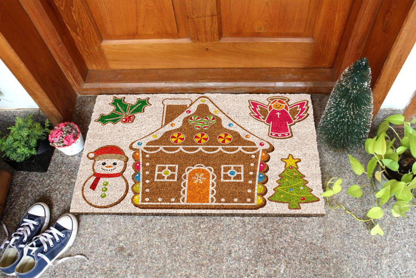 Christmas Gingerbreads, Christmas Snow Coir Door Mat, Front Door Mat, Outdoor Mats, Funny Doormat, Welcome Mats, Coir Mats