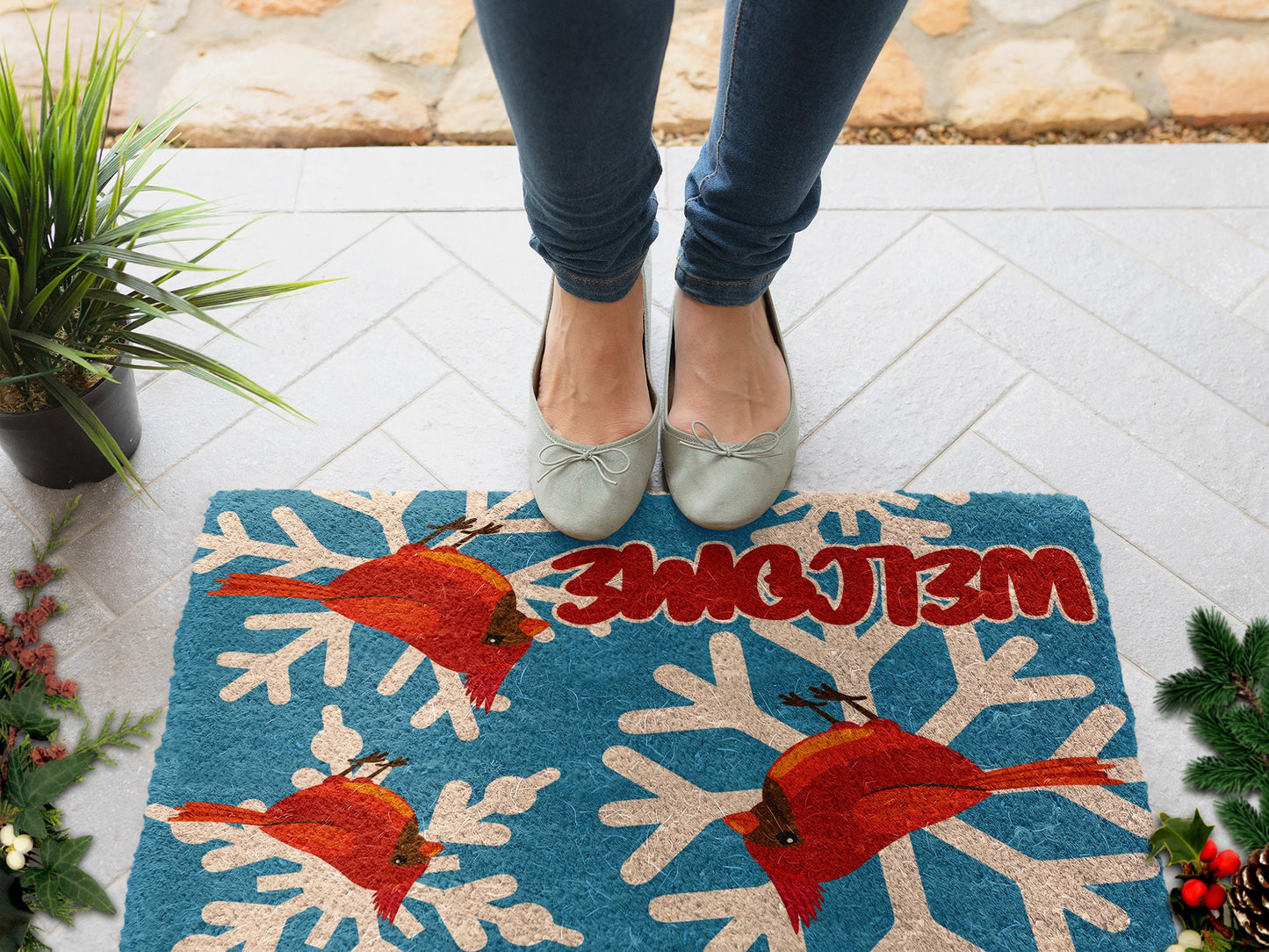 Christmas Welcome Cardinals, Christmas Snow Coir Door Mat, Christmas Front Door Mat, Outdoor Mats, Funny Doormat, Welcome Mats, Coir Mats