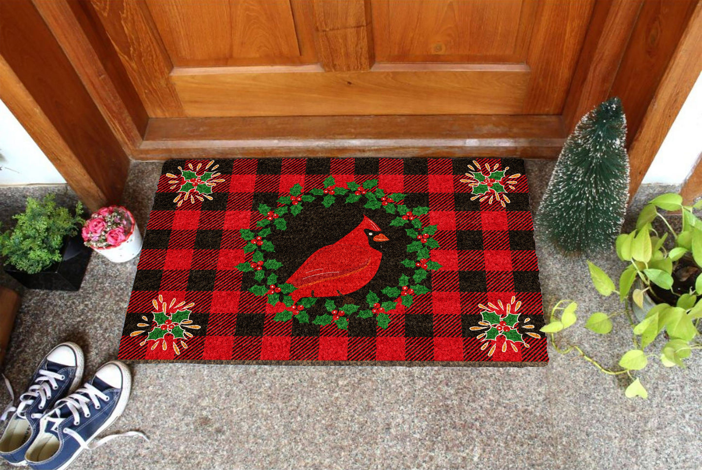 Christmas Cardinal Bird, Christmas Snow Coir Door Mat, Front Door Mat, Outdoor Mats, Funny Doormat, Welcome Mats, Coir Mats