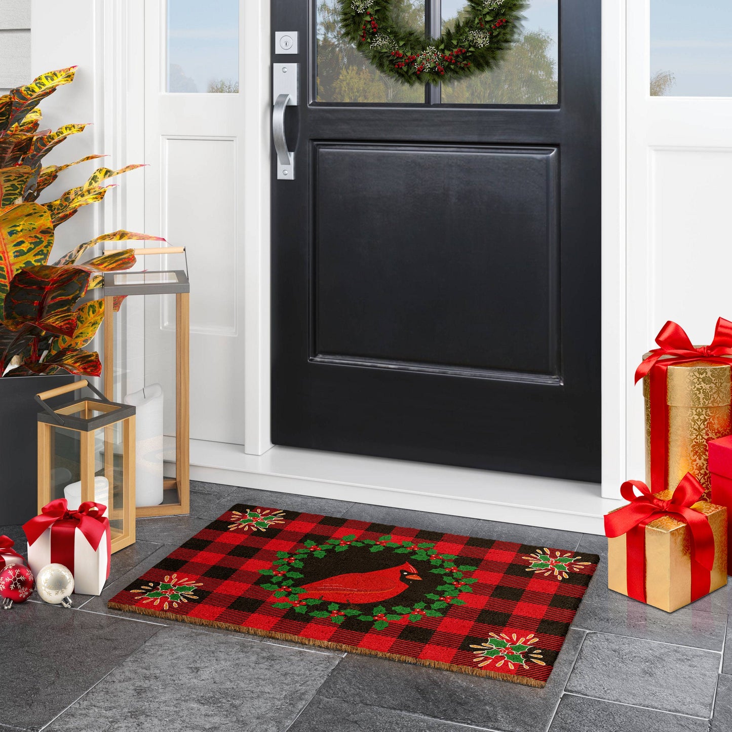 Christmas Cardinal Bird, Christmas Snow Coir Door Mat, Front Door Mat, Outdoor Mats, Funny Doormat, Welcome Mats, Coir Mats