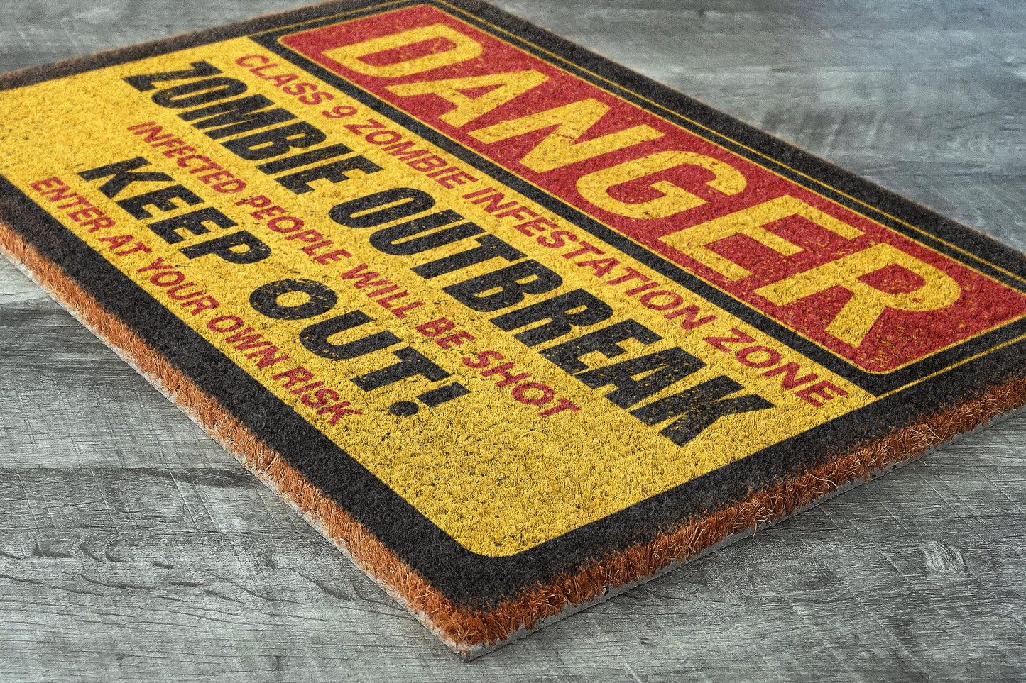 Halloween Danger Zombie Outbreak Coir Door Mat, Welcome Halloween Mat, Front Door Mat, Outdoor Mats, Funny Doormat, Halloween Decor Mat