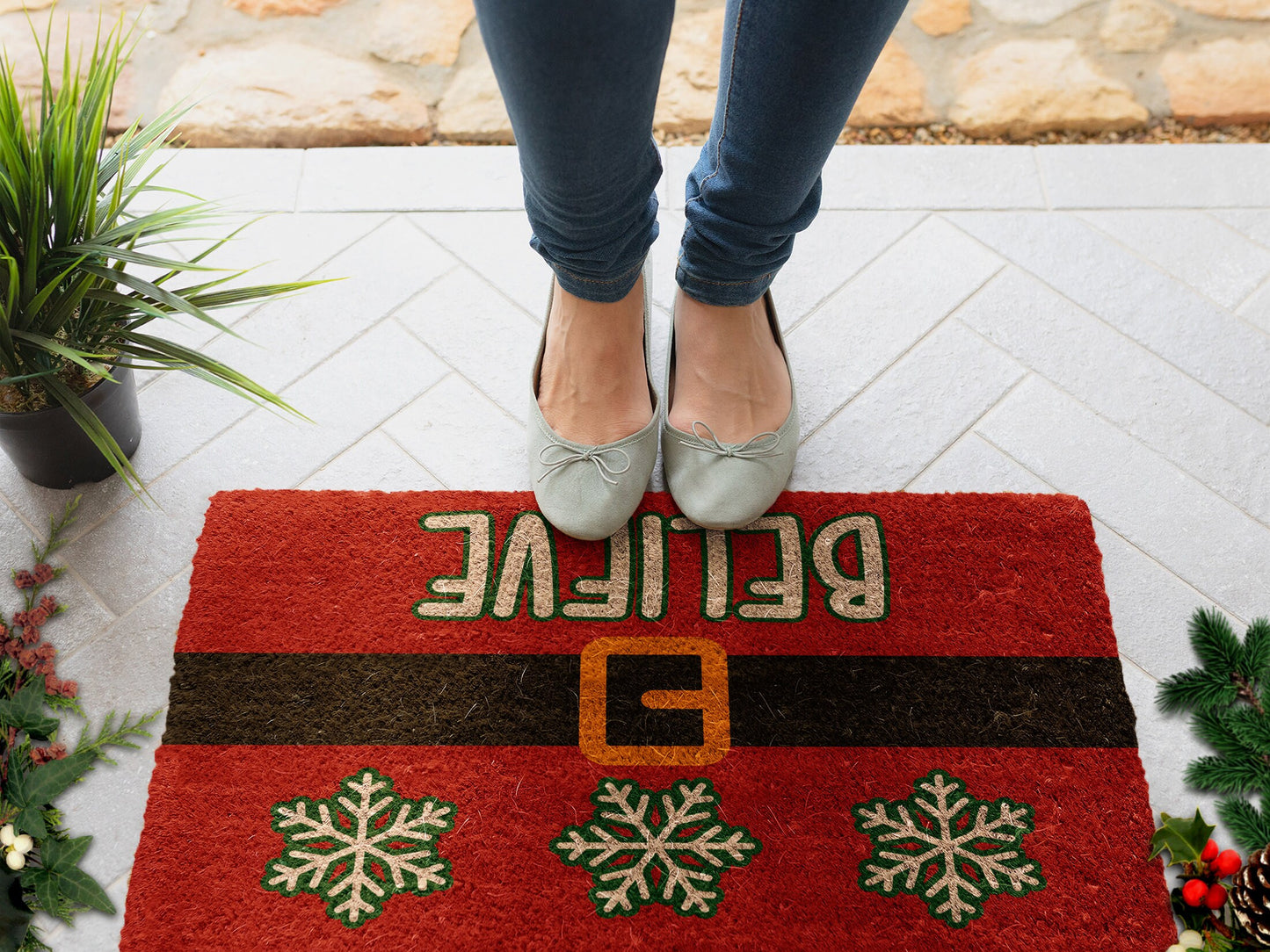 Christmas Believe, Christmas Snow Coir Door Mat, Front Door Mat, Outdoor Mats, Funny Doormat, Welcome Mats, Coir Mats