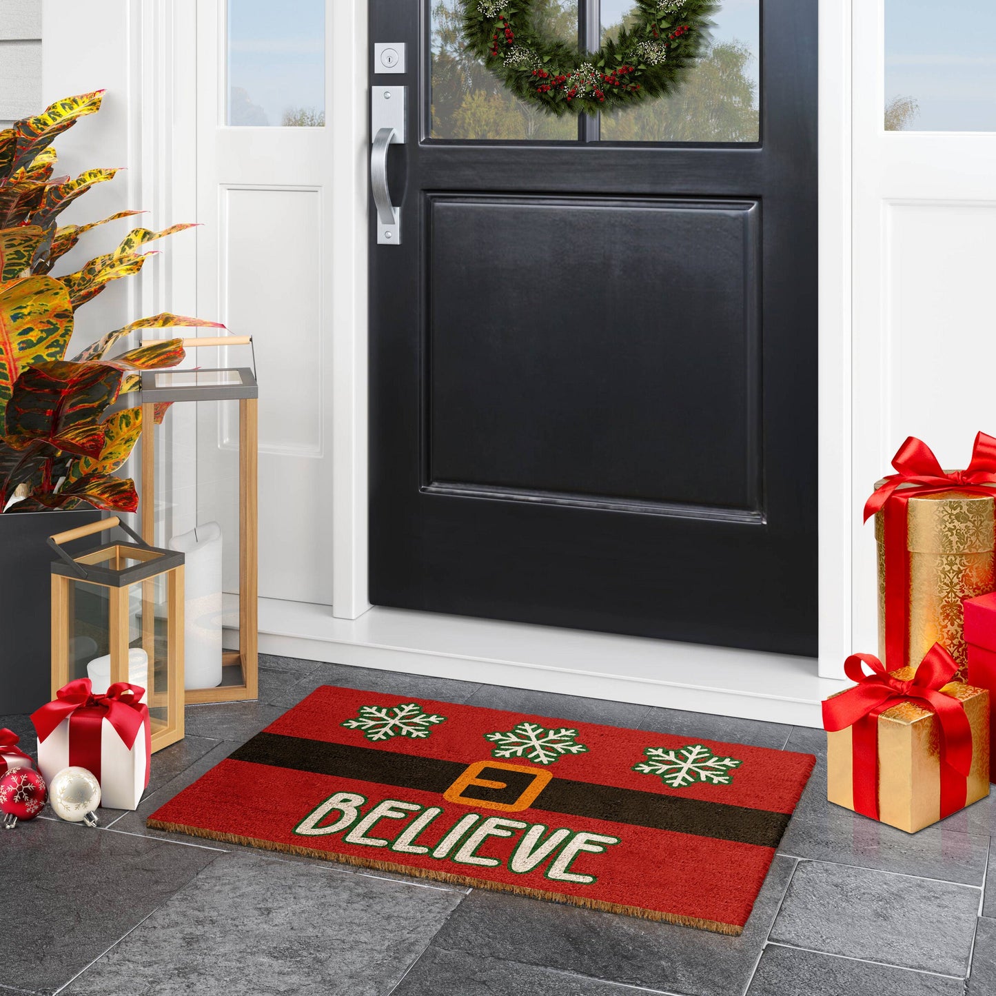 Christmas Believe, Christmas Snow Coir Door Mat, Front Door Mat, Outdoor Mats, Funny Doormat, Welcome Mats, Coir Mats