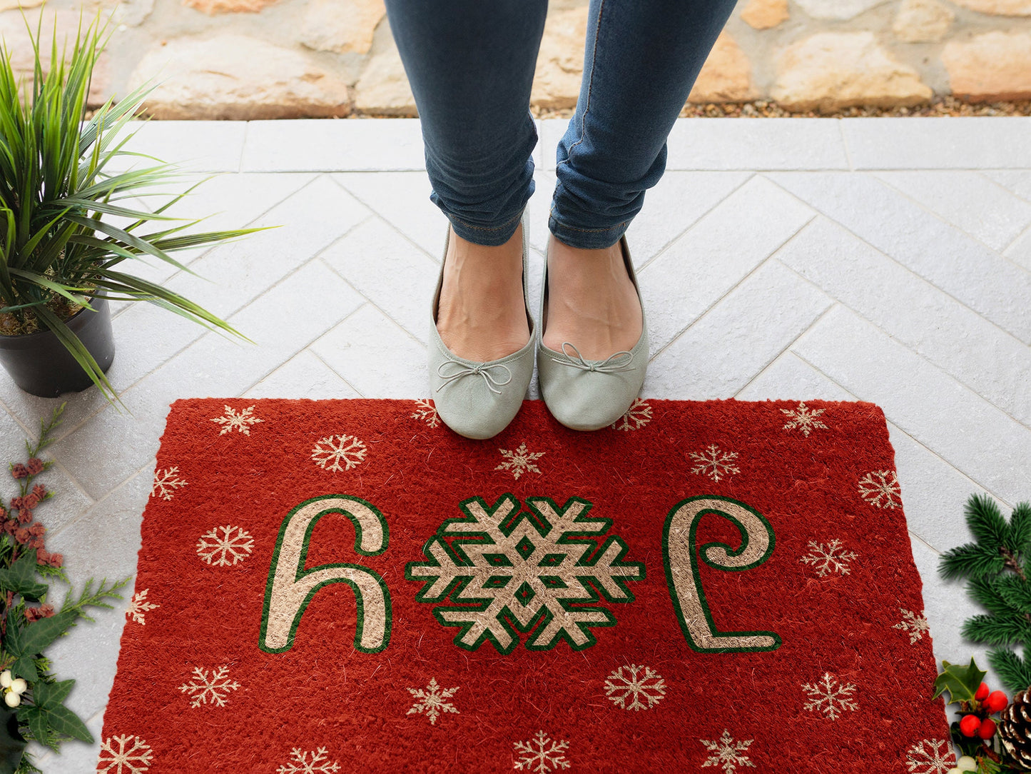 Christmas Joy, Christmas Snow Coir Door Mat, Front Door Mat, Outdoor Mats, Funny Doormat, Welcome Mats, Coir Mats
