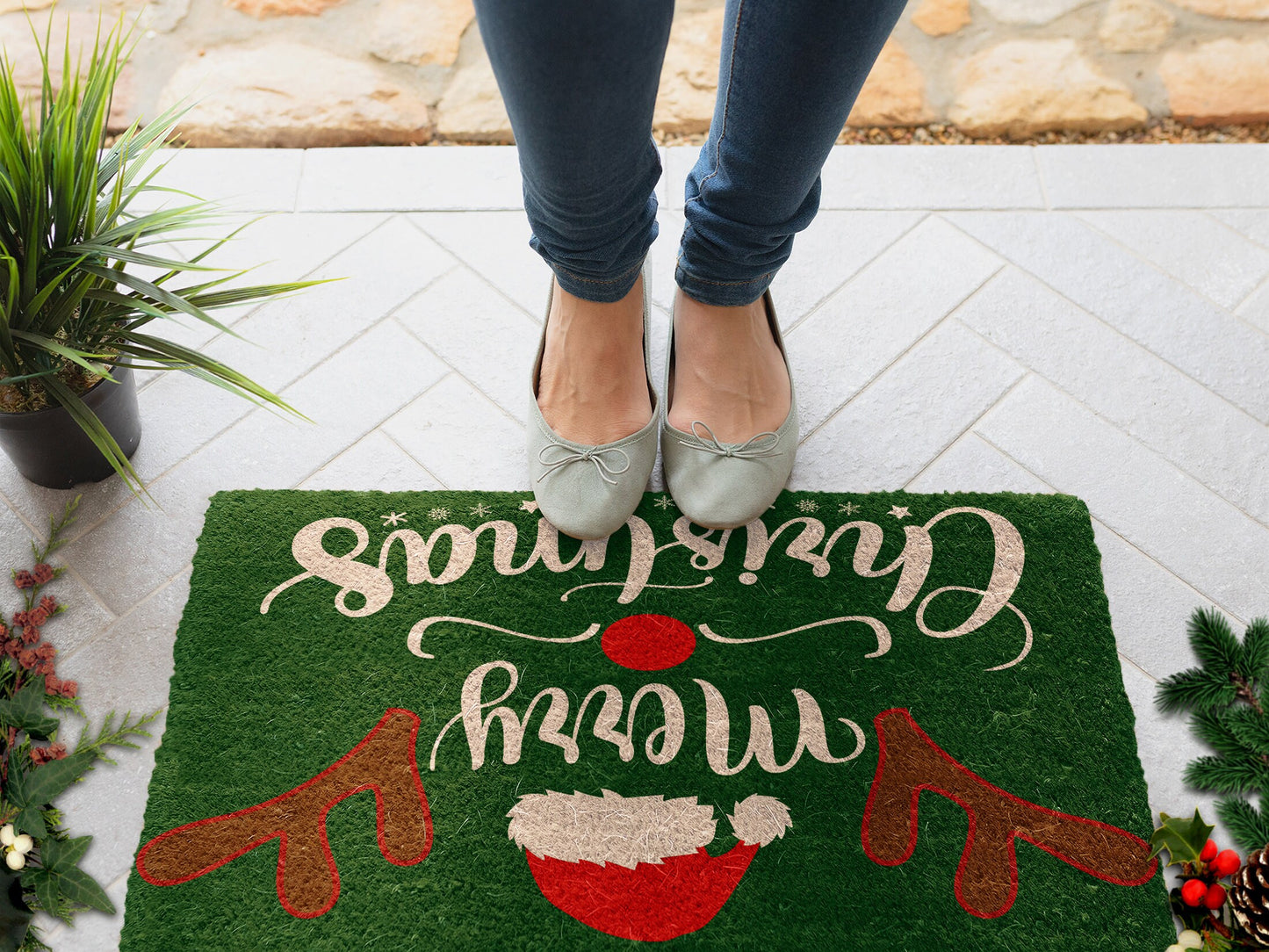 Merry Christmas Coir Door Mat, Christmas Snow Coir Door Mat, Front Door Mat, Outdoor Mats, Funny Doormat, Welcome Mats, WQinter Coir Mats
