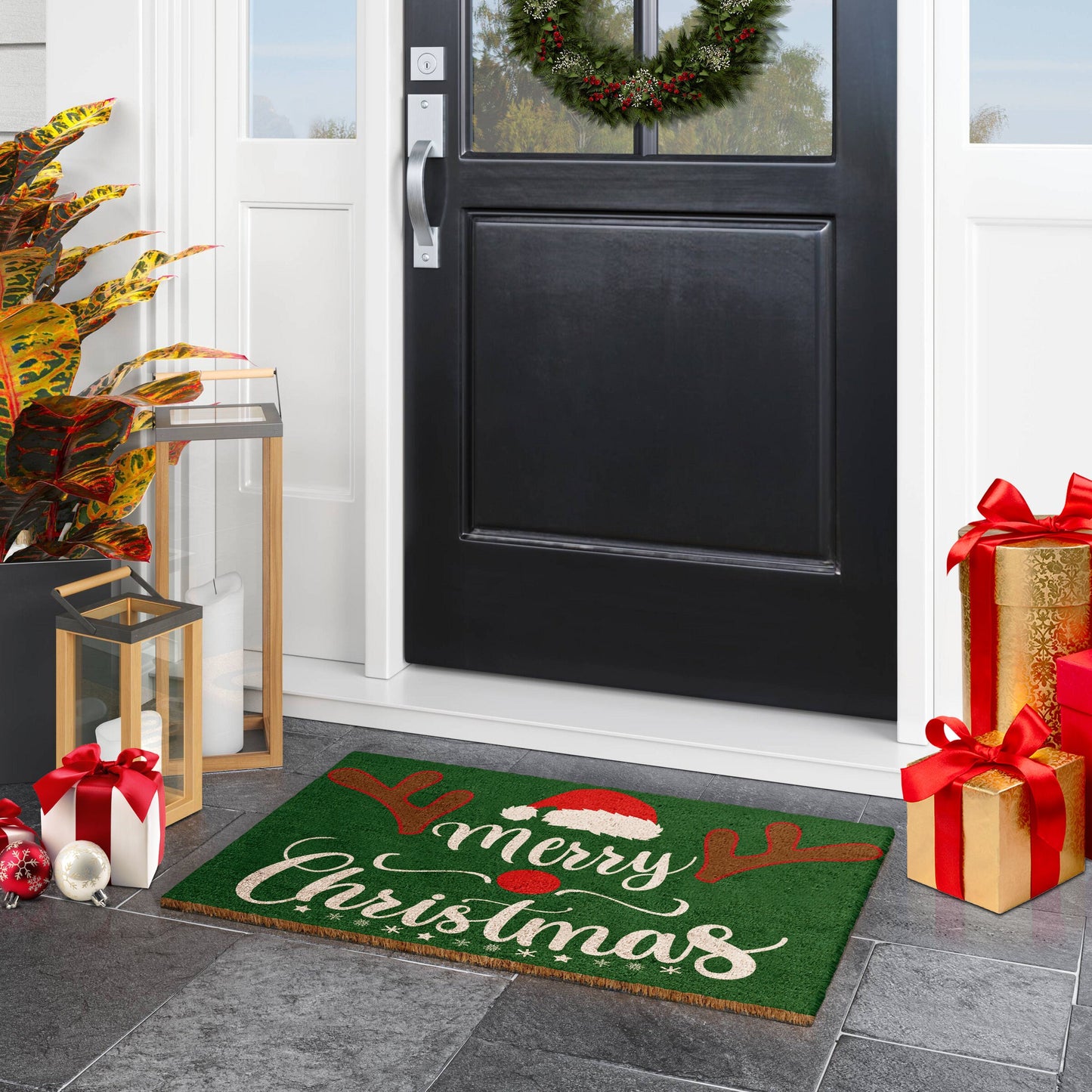 Merry Christmas Coir Door Mat, Christmas Snow Coir Door Mat, Front Door Mat, Outdoor Mats, Funny Doormat, Welcome Mats, WQinter Coir Mats