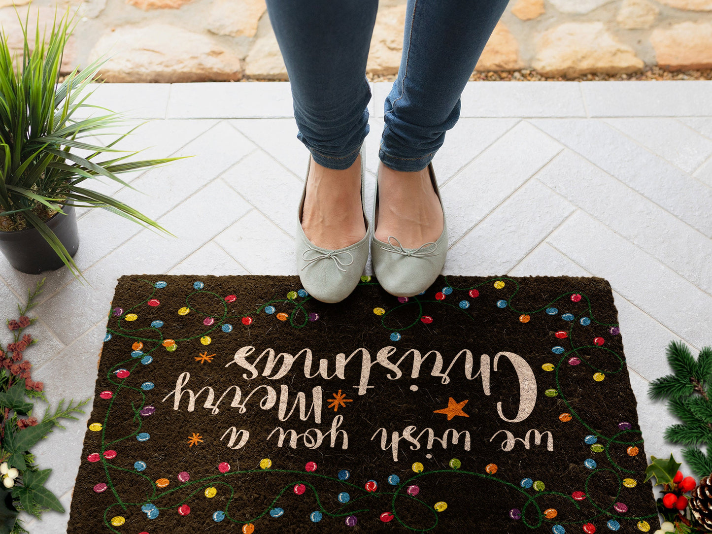 Christmas Merry Christmas, Christmas Snow Coir Door Mat, Front Door Mat, Outdoor Mats, Funny Doormat, Welcome Mats, Coir Mats s-1058-CH