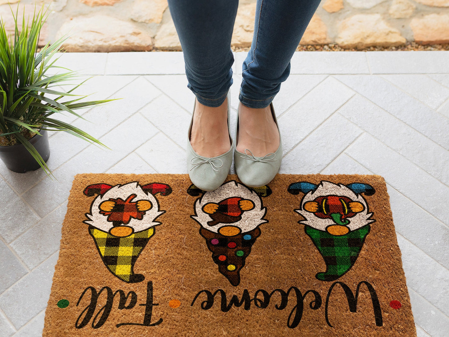Fall Welcome Fall Gnomes Plaid Hats, Coir Door Mat, Welcome Mat, Front Door Mat, Outdoor Mats, Funny Doormat, Fall Welcome Mats, Coir Mats