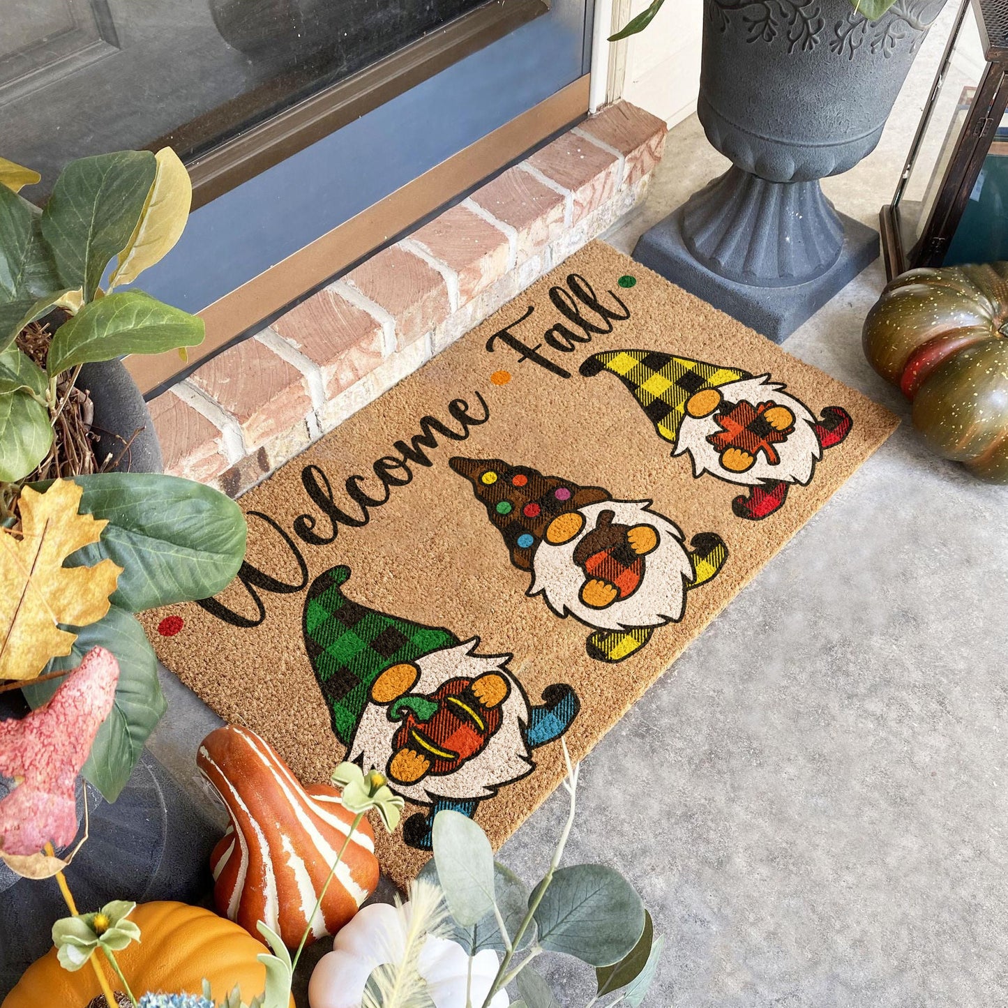 Fall Welcome Fall Gnomes Plaid Hats, Coir Door Mat, Welcome Mat, Front Door Mat, Outdoor Mats, Funny Doormat, Fall Welcome Mats, Coir Mats