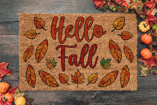 Fall Hello Fall Door Mat, Coir Door Mat,Welcome Mat, Front Door Mat, Hello Fall Outdoor Mats, Funny Doormat, Fall Welcome Mats, Coir Mats