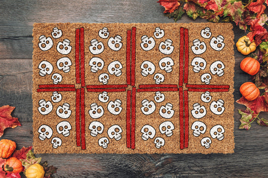 Halloween Skulls Coir Door Mat, Welcome Mat, Skulls Front Door Mat, Skulls Outdoor Mats, Funny Doormat, Fall Welcome Mats, Coir Mats