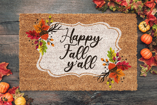 Happy Fall Y'all, Pumpkins Coir Door Mat, Welcome Mat, Front Door Mat, Outdoor Mats, Funny Doormat, Fall Welcome Mats, Coir Mats