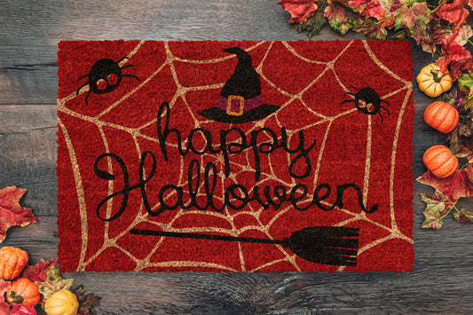 Halloween Happy Halloween Spider Web, Coir Door Mat, Welcome Mat, Front Door Mat, Outdoor Mats, Funny Doormat, Fall Welcome Mats, Coir Mats