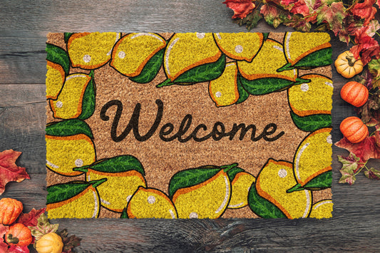 Fall Welcome Lemons Pumpkins Coir Door Mat, Welcome Mat, Front Door Mat, Outdoor Mats, Funny Doormat, Fall Welcome Mats, Coir Mats