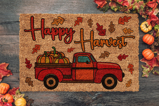 Fall Happy Harvest Truck, Coir Door Mat, Welcome Mat, Front Door Mat, Outdoor Mats, Funny Doormat, Fall Welcome Mats, Coir Mats