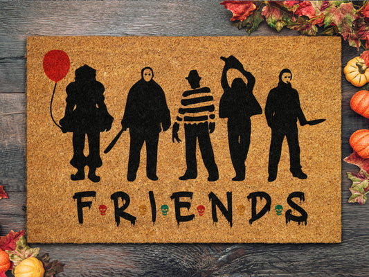 Friends Are Coming Coir Door Mat, Welcome Horror Characters Halloween Front Door Mat, Outdoor Mats Funny Doormat, Halloween Decor Mat