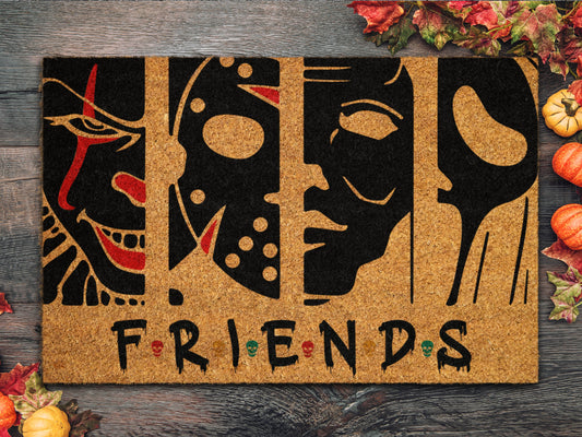 Best Friends Dark Night Coir Mat, Welcome Horror Characters Halloween DoorMat, Outdoor Mat Funny Doormat, Halloween Decor Mat