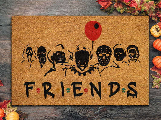 Halloween Best Friends Coir Door Mat, Welcome Horror Characters Halloween Front Door Mat, Outdoor Mats Funny Doormat, Halloween Decor Mat