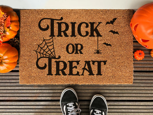 Halloween Trick or Treat Funny Doormat, Coir Door Mat, Welcome Witches Mat, Front Door Mat, Outdoor Mats, Funny Doormat, Fall Welcome Mats