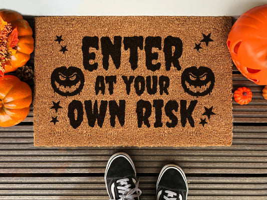 Halloween Doormat Enter at Your Own Risk , Coir Door Mat, Welcome Witches Mat, Front Door Mat, Outdoor Mats, Funny Doormat, Fall Welcome Mat