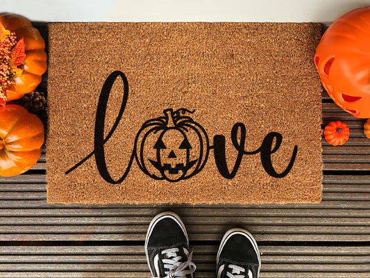 Halloween Love Pumpkin Funny Doormat, Coir Door Mat, Welcome Witches Mat, Front Door Mat, Outdoor Mats, Funny Doormat, Fall Welcome Coir Mat